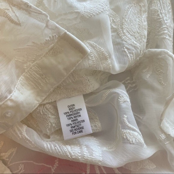 DANA BUCHMAN Embroidered Ivory Lightweight Two Piece Vintage Blouse Size M - Picture 10 of 15